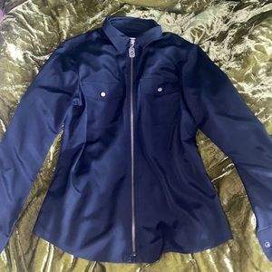 Michael kors black collard zipper blouse